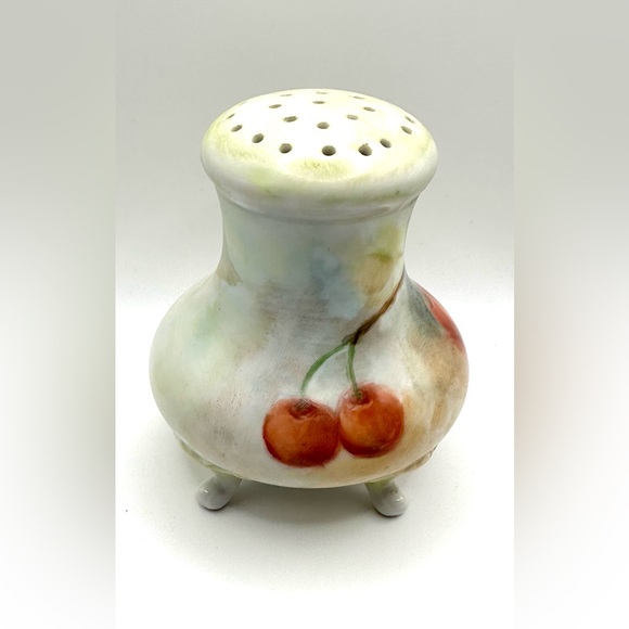 Rare-Signed Victorian Hand Painted Cherry Fruit Porcelain Powder Shaker - Picture 3 of 9